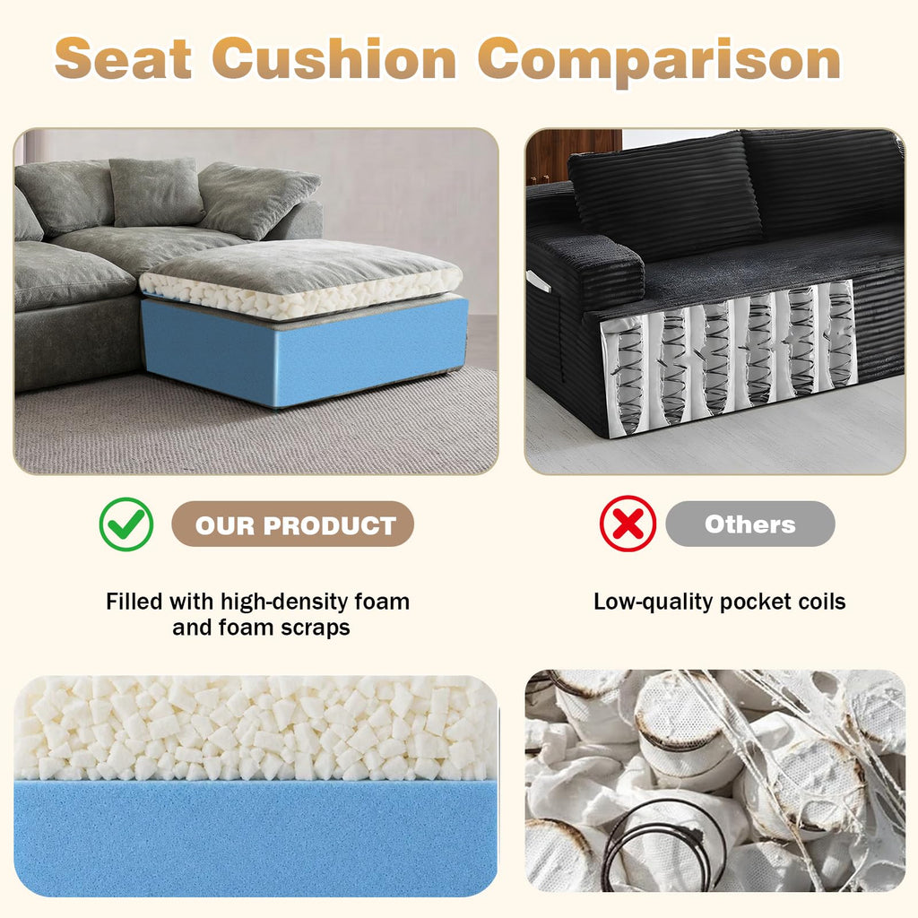 110" Boneless Cloud Couch Sectional, Oversized Modular L Shaped Sofa with Ottoman, Deep Seat Chenille Sectional