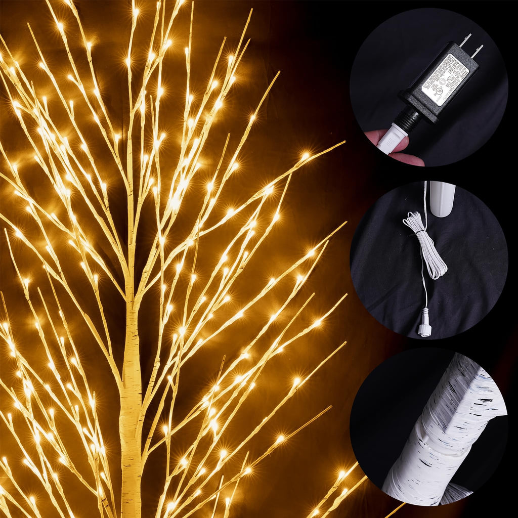 3 Pack Light up Birch Tree, 4FT 96 LED/ 5FT 120 LED/ 8FT 240 LEDs Pre lit Birch Christmas Tree for Xmas Indoor