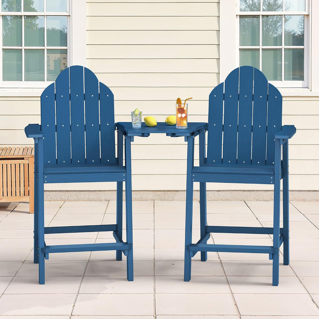 Tall Adirondack Chair Set of 2, HDPS Bar Height Chairs, Navy Blue | All-weather-resistant, reinforced aluminum legs