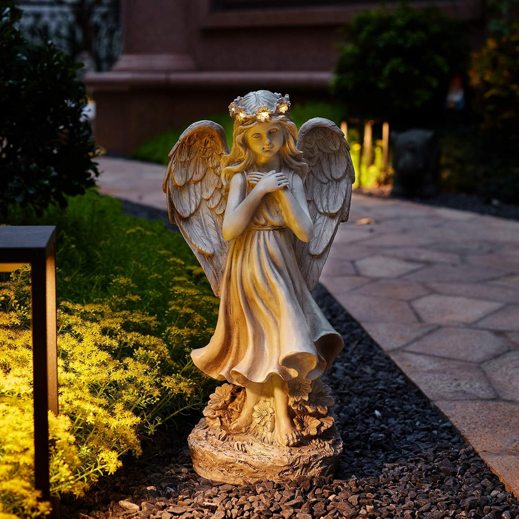 Garden Angel Figurines, Light Up Praying Angel Statues Outdoor Statue with Solar LED Lights , Lawn, Cemetary Grave