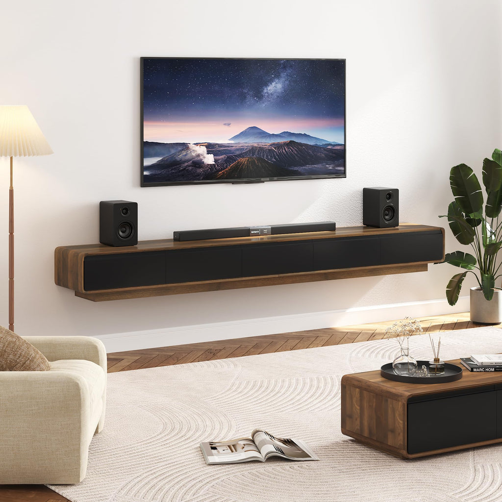 Minimalist Floating TV Stand for TVs up to 100 Inches, Modern Wall Mounted Media Console with 2 Drawers