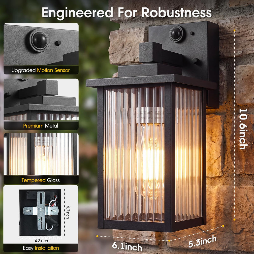 Motion Sensor Wall Light, Dusk to Dawn Outdoor Porch Light Black