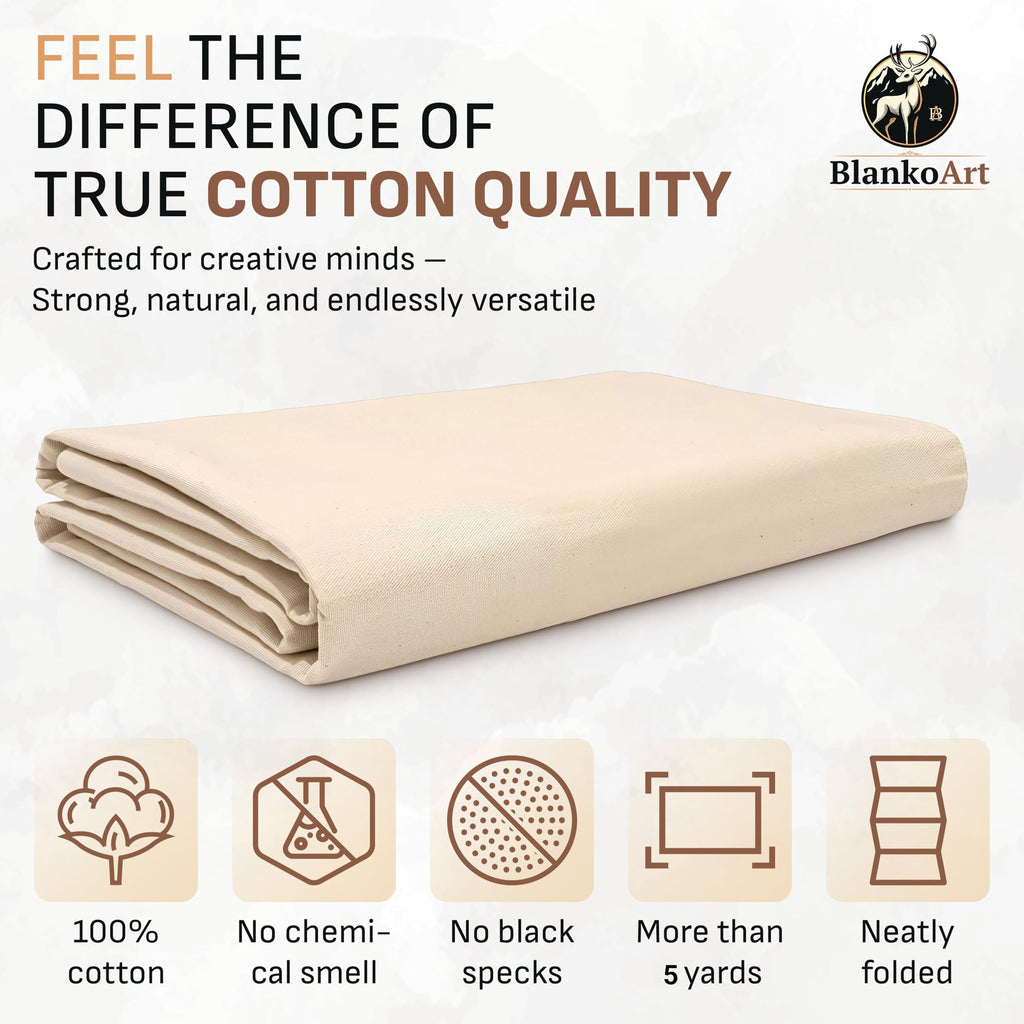 100% Cotton Canvas Fabric by the Yard, 63" x 5 Yards, 7 oz