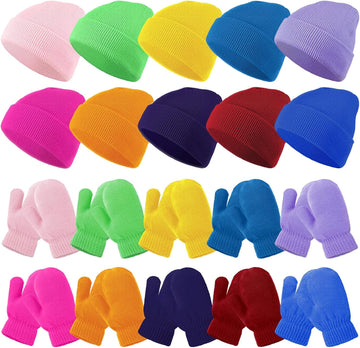 Toddlers Beanie Hat Stretch Mittens Set