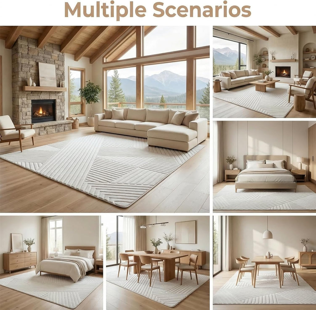 Beige Solid Color Area Rug, Washable Rugs Bedroom