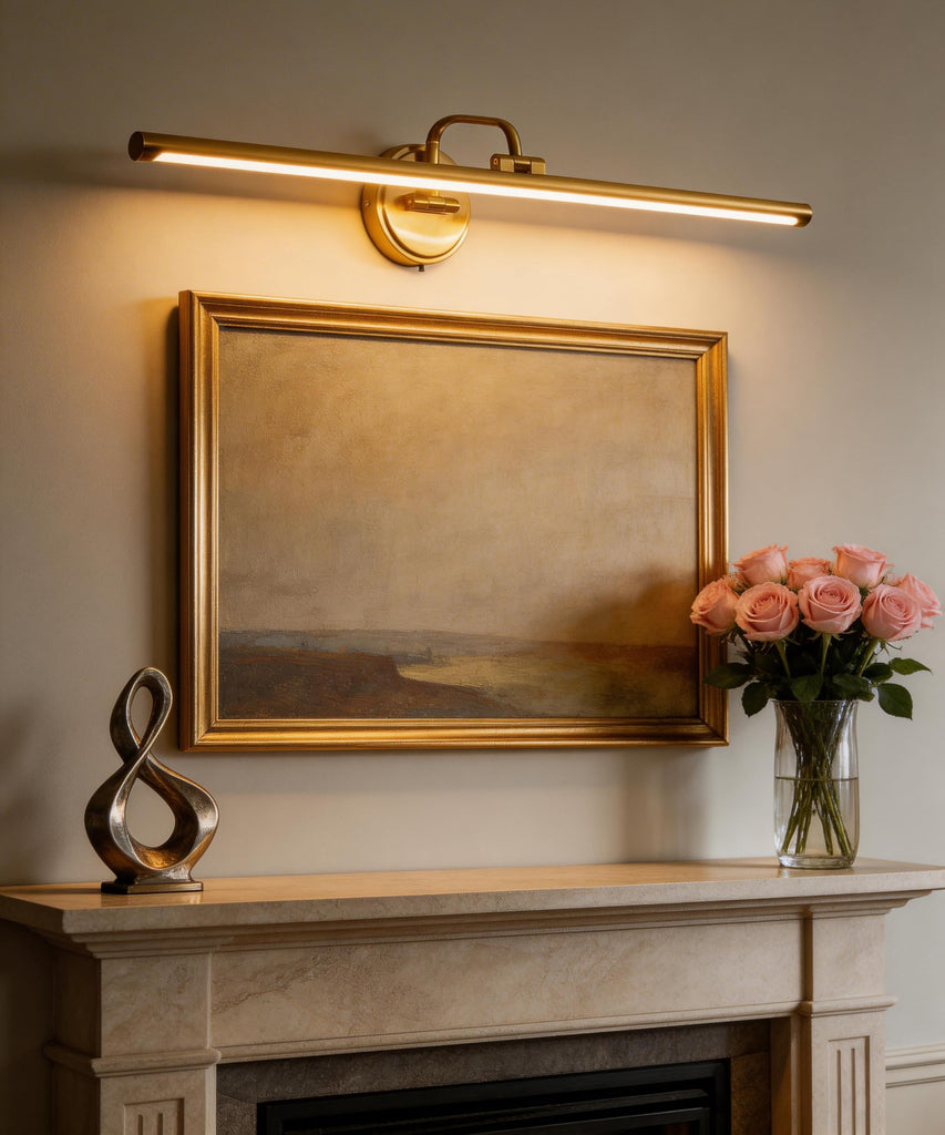 Hardwired Picture Light for Wall,32 Inch Modern Brass Dimmable Frame Light with Adjustable Swing Arm,3CCT LED Art