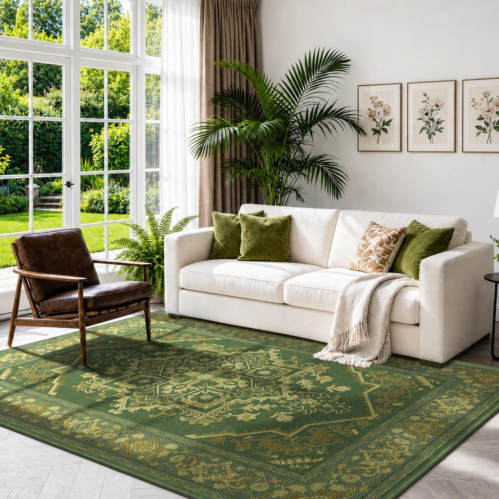 Traditional Emerald Green Vintage Medallion Rug