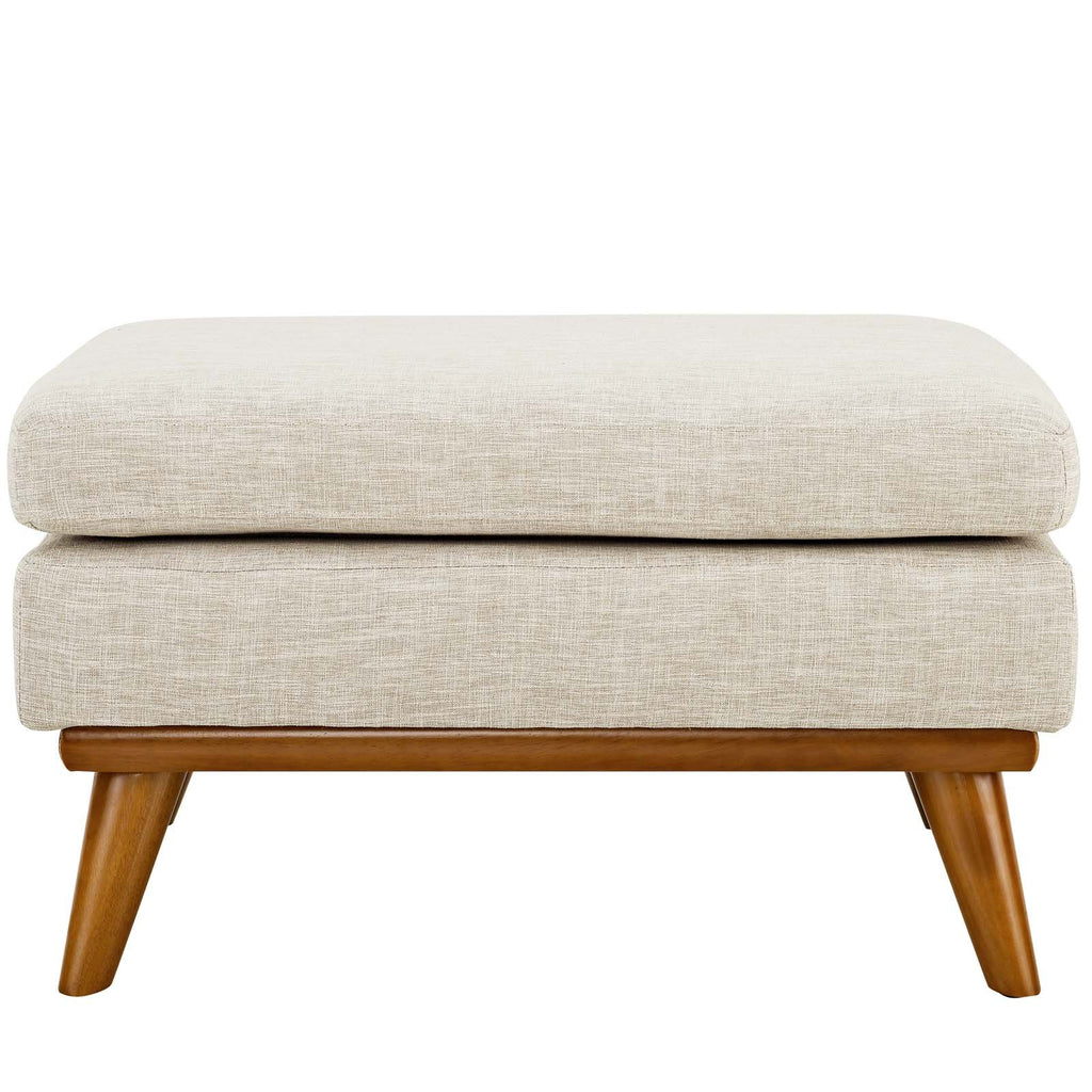 Engage Mid-Century Modern Upholstered Fabric Ottoman in Beige