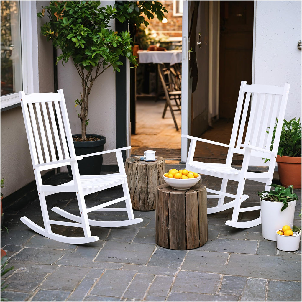 Acacia Wooden Rocking Chair Outdoor Rocking Chair (White)