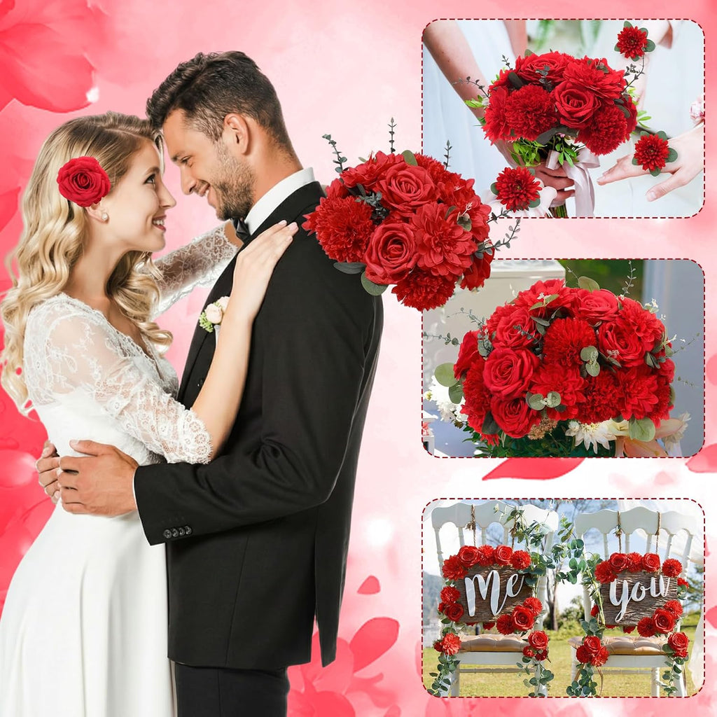 Artificial Flowers with Stems,Red Color - Set of 98