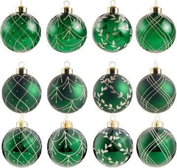 12Pcs Green Glass Christmas Ball Ornaments Vintage Tree Decor