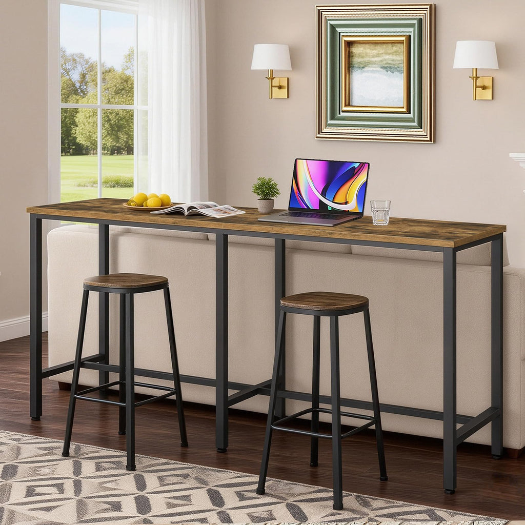 78.7" Long Bar Table, Counter Bar Height Table, High Top Table, Rectangular Hightop Bar Pub, Rustic Brown and Black