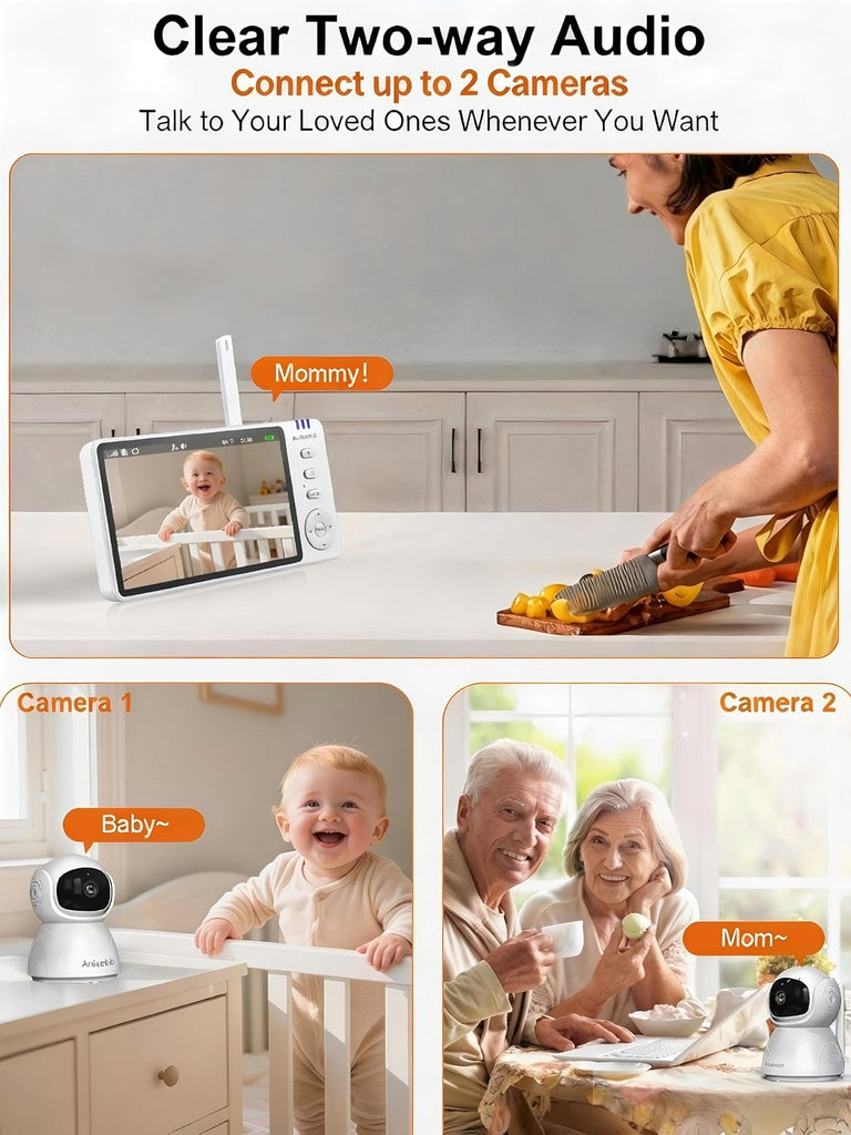 5" HD Video Baby Monitor with 2 Camera and Audio, No WiFi Hack-Proof Security, Remote Pan-Tilt-Zoom, 100-Hour Battery