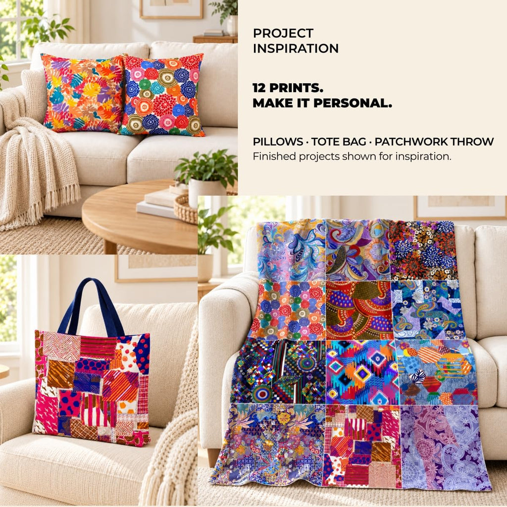 Printed Fleece Fabric Panel for Quilting, 55.5 x 74 Inches, 12 Blocks