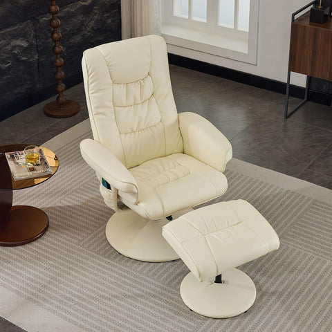 Modern Reclining Swivel Lounge Chair and Ottoman — White