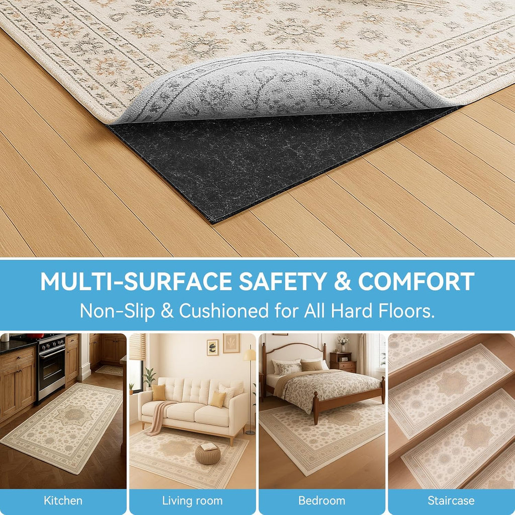 8x10 FT Non Slip Rug Pad,Water-Resistant & Moisture-Proof Felt Rug Pad for Hardwood Floors,1/2" Thick Soft Carpet Pad