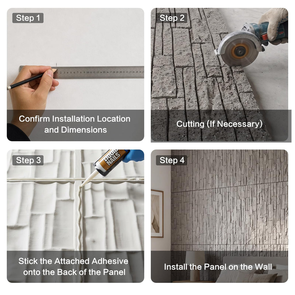 3D Faux Stone Wall Panels, 4 PCS PU Wainscoting Panel - Stacked Stone Design for Interior Wall Decor, Home & Office