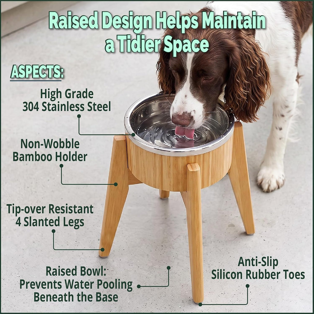 Elevated Dog Bowl for Mid-Large Dogs, 12-Inch Bamboo Stand, 64-oz
