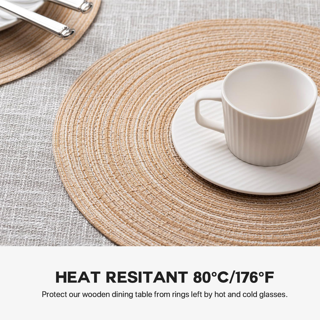 Round Placemats Woven Placemats Washable Braided Table Mats for Dining Table Heat Resistant Non-Slip Circle - Set of 6