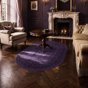 4x6 Oval Rug - Washable Ultra-Thin Carpet Muted Purple