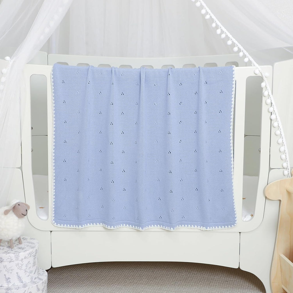 Blanket Knit White Swaddle Receiving Blankets for Boys & Girls Cotton