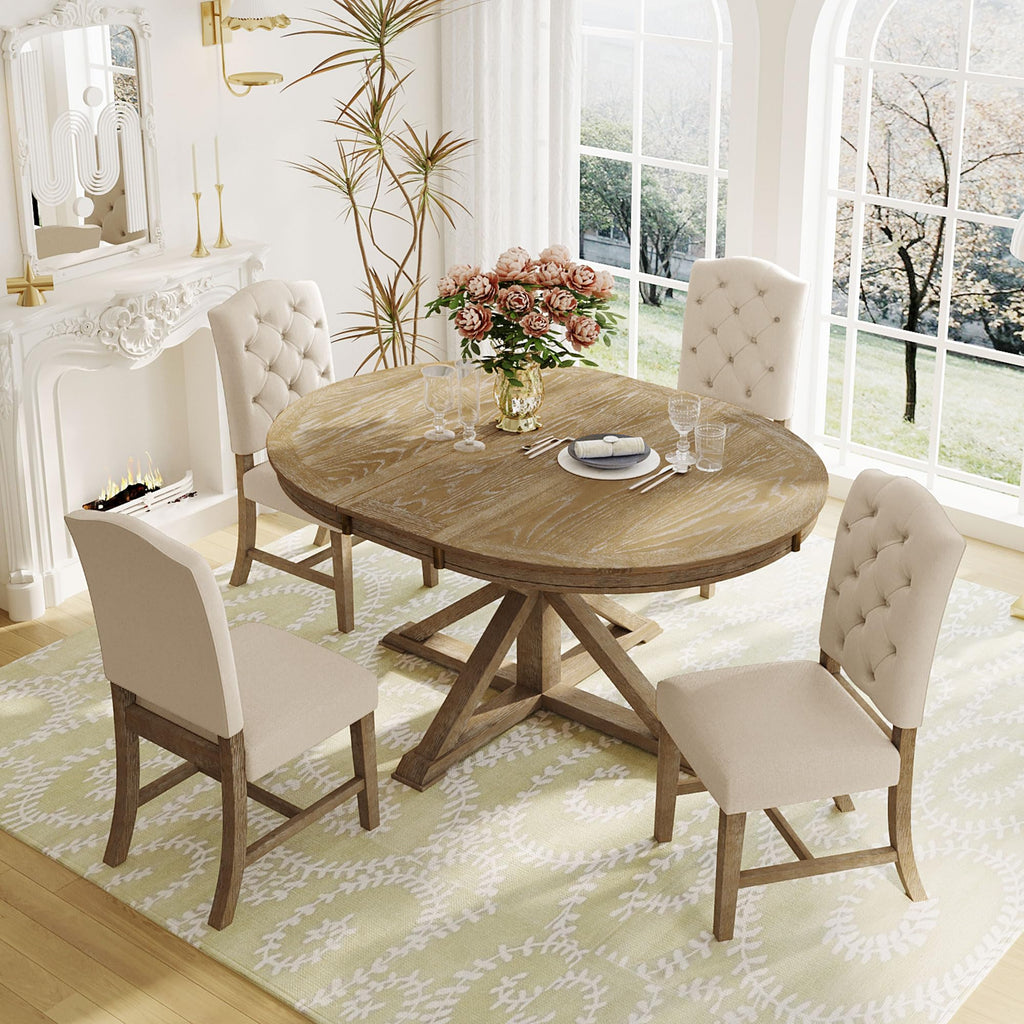 Extendable Dining Table, 42"-54" Length Retro Solid Wood Table with X-Shaped Base and Butterfly Leaf Kitchen, Natural