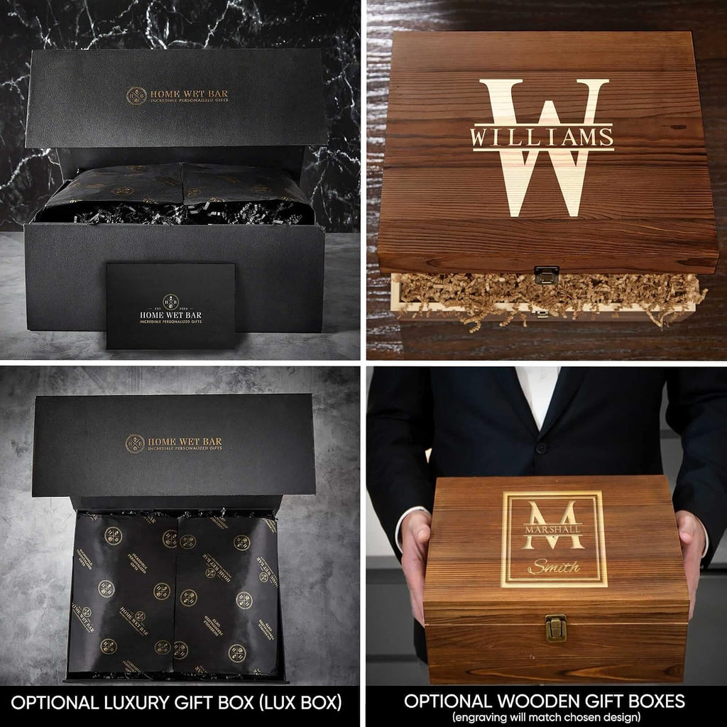Personalized Whiskey Decanter Set with Wooden Gift Box - Set of 6