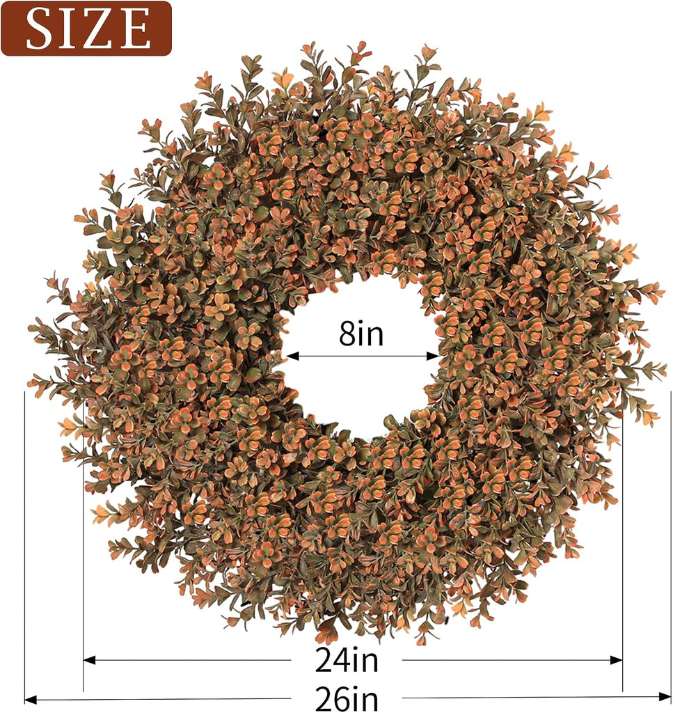 26'' Fall Wreath for Front Door, Artificial Autumn Boxwood Wreath Outdoor