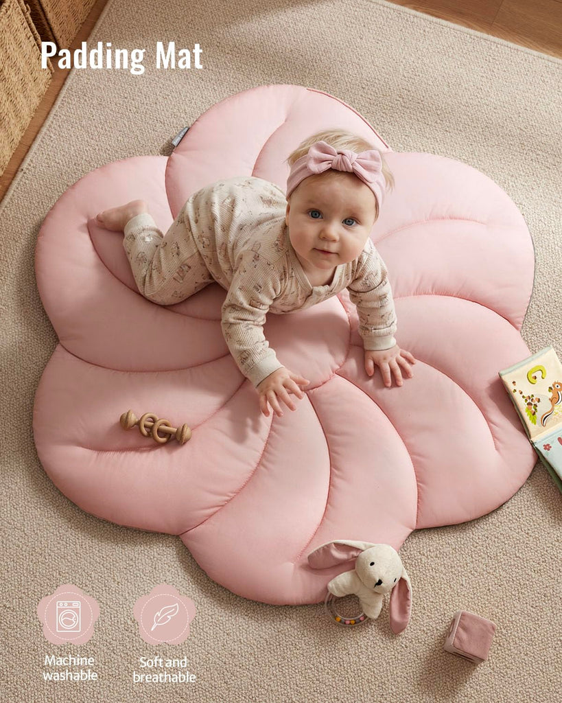 Play Gym Mat, Tummy Time with 6 Detachable Toys for Sensory & Motor Skill Development, Baby Activity Mat for Girl Boy