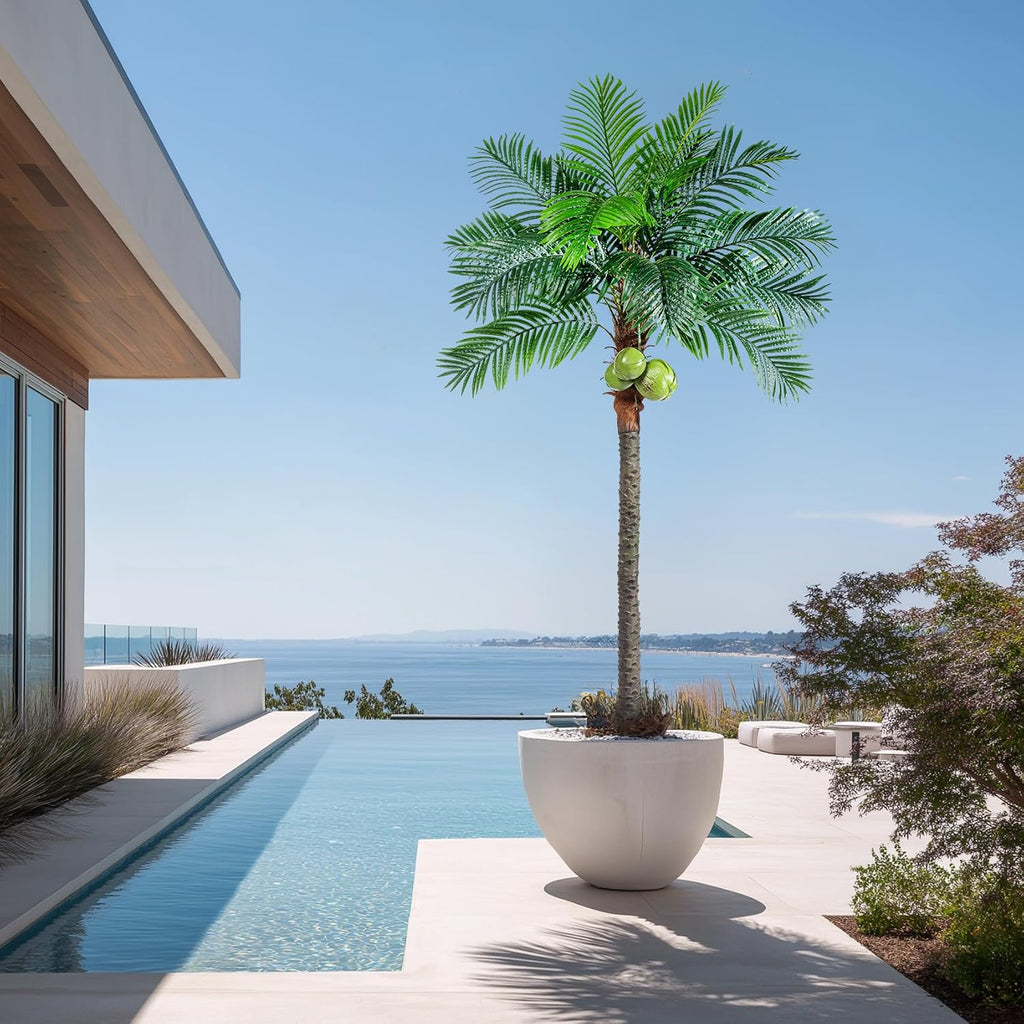 Artificial Phoenix Palm Tree 8.2ft Tall - Fake Large Tropical Tree with Adjustable Leaves, Realistic Faux Sago Palm