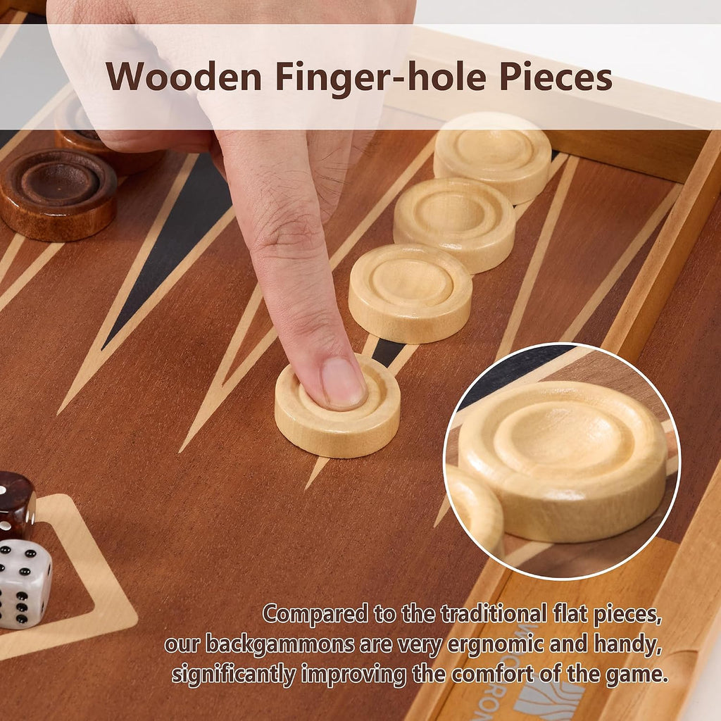 Wooden Backgammon Set for Adults - 19 Inch Classic Board Game Case - Premium Folding Backgammon Set with Wooden - Set of 200