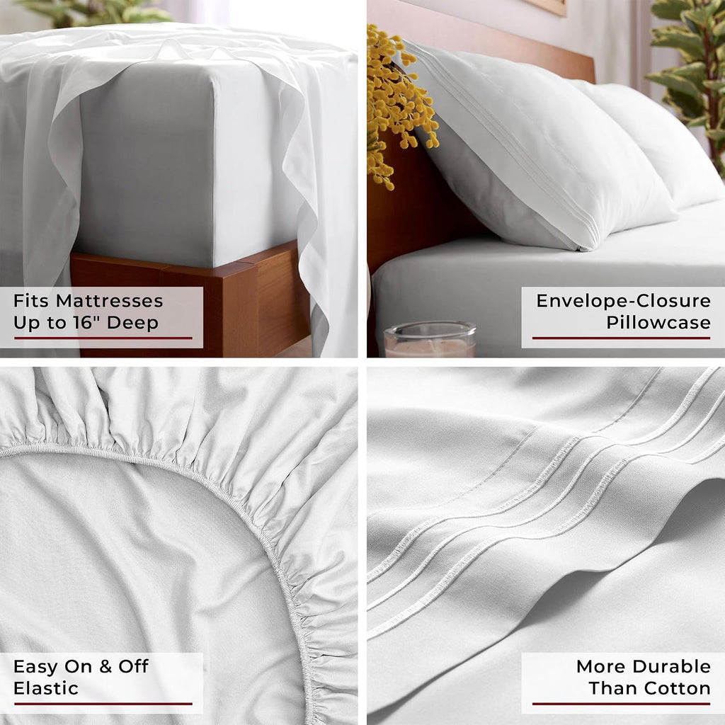 Queen Sheet Set - 6-Piece Iconic Collection Bedding | Including 4 Pillowcases, 16-Inch Deep Pocket, Easy Care, Extra