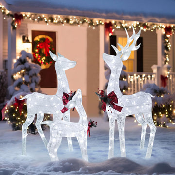 4.5FT Lighted Reindeer Outdoor Reindeer Christmas Decorations Yard with Cool Lights, 3-Piece Outdoor Christmas