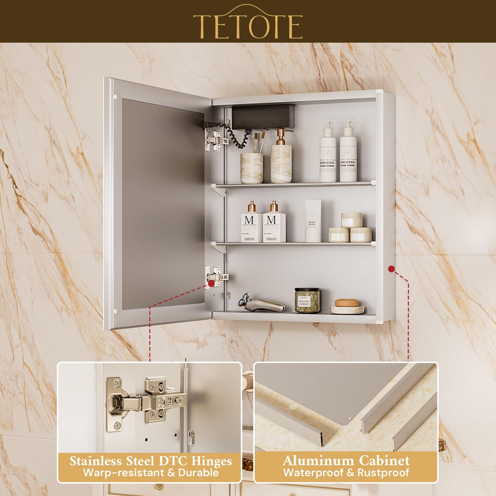 30 x 26 LED Lighted Medicine Cabinet with Mirror with Adjustable Shelves, Silver Aluminum Cabinet, Anti-Fog Stepless