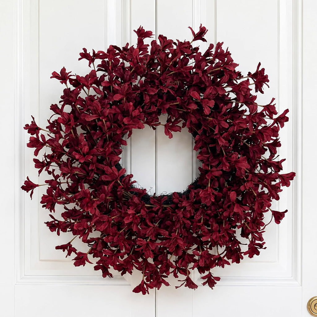 24 Inch Burgundy Fall Wreaths for Front Door, Artificial Forsythia Wreath