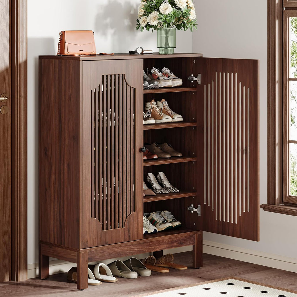 Shoe Cabinet with Doors, 5-Tier Shoe Storage Cabinet with Adjustable Shelves, 20 Pairs Wooden Shoe Rack Organizer