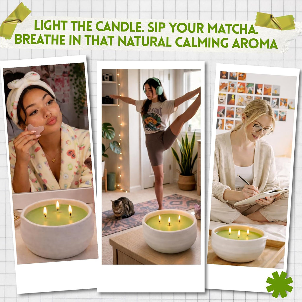 Green Tea Candle - Small 4.25x2.5 Decorative Matcha Scented Candles, Sandalwood Jasmine Aromatherapy for Men or
