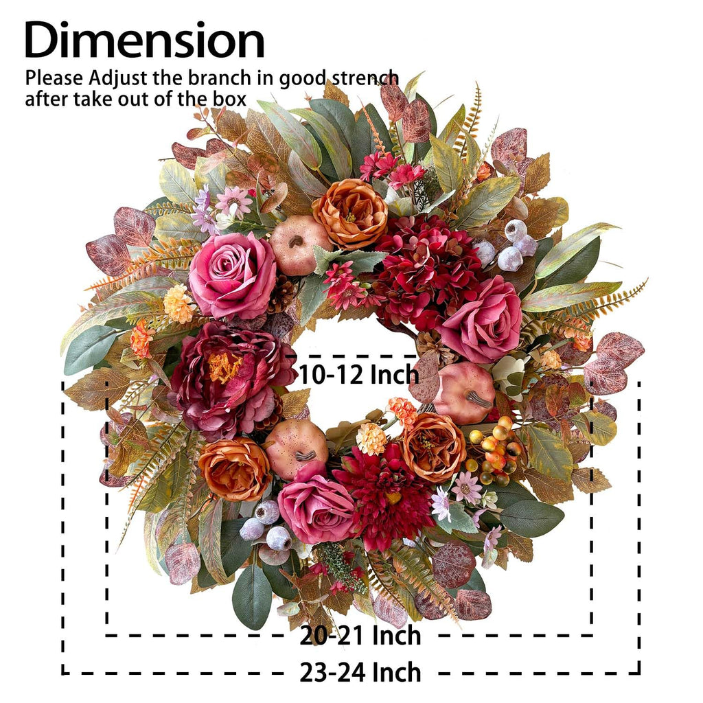 24 Inch Fall Floral Front Door Wreath Farmhouse Harvest Decor