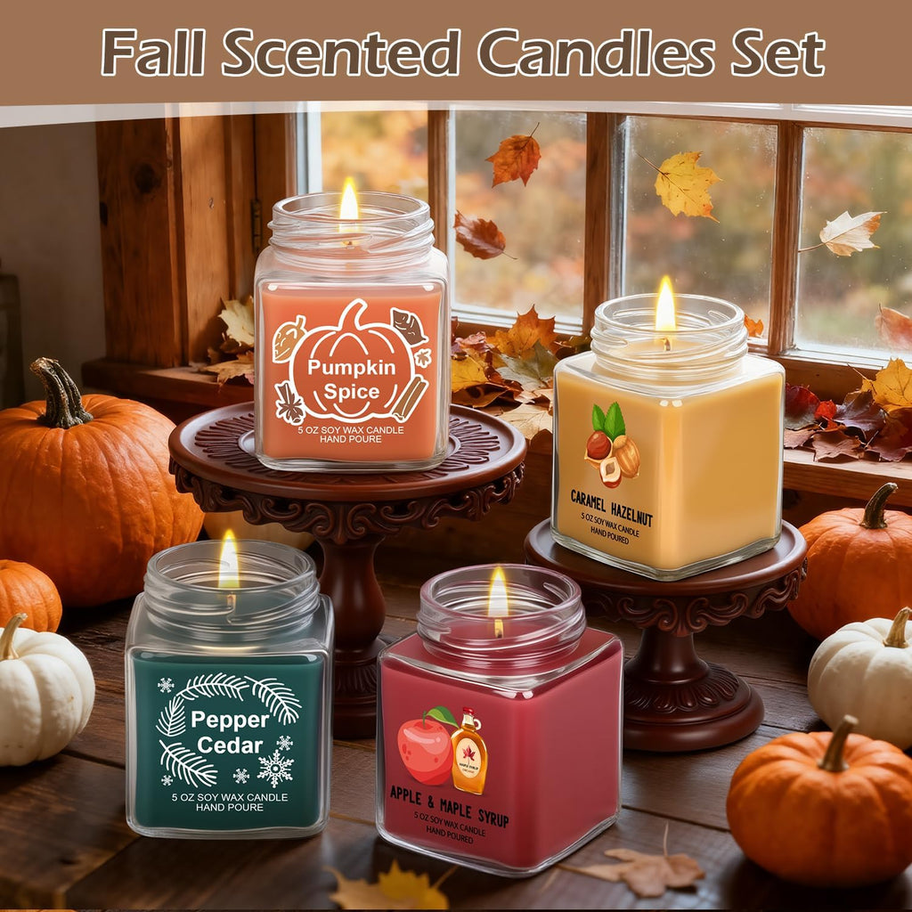 Fall Candles 4 Pack Scented Soy Candles for Women | Fall Gift Decor, Autumn Home Decor Scents - Apple Maple Syrup - Set of 4
