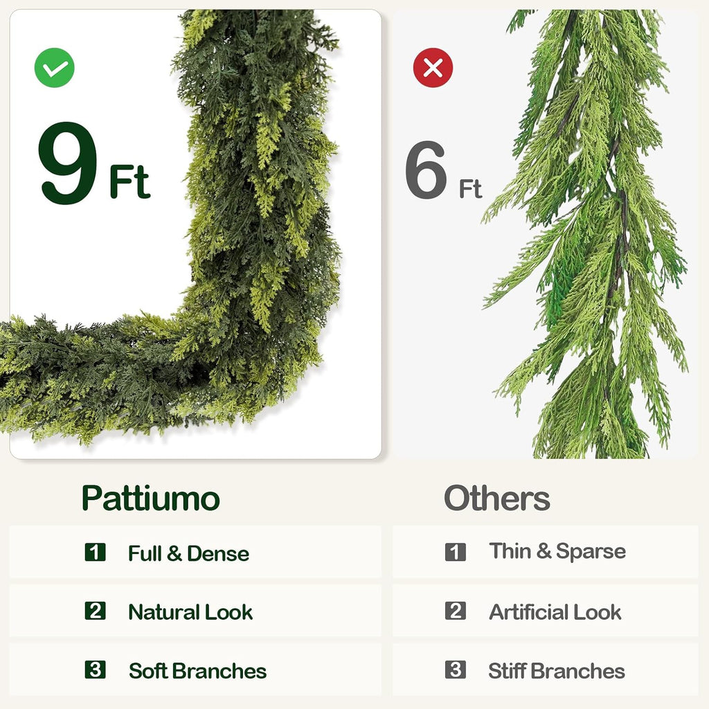 9 FT Christmas Cedar Garland, Real Touch Artificial Greenery, Mantel Decor