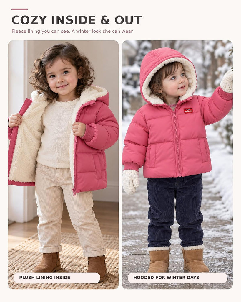 Baby Toddler Hooded Winter Coat Fleece Lined Puffer Jacket