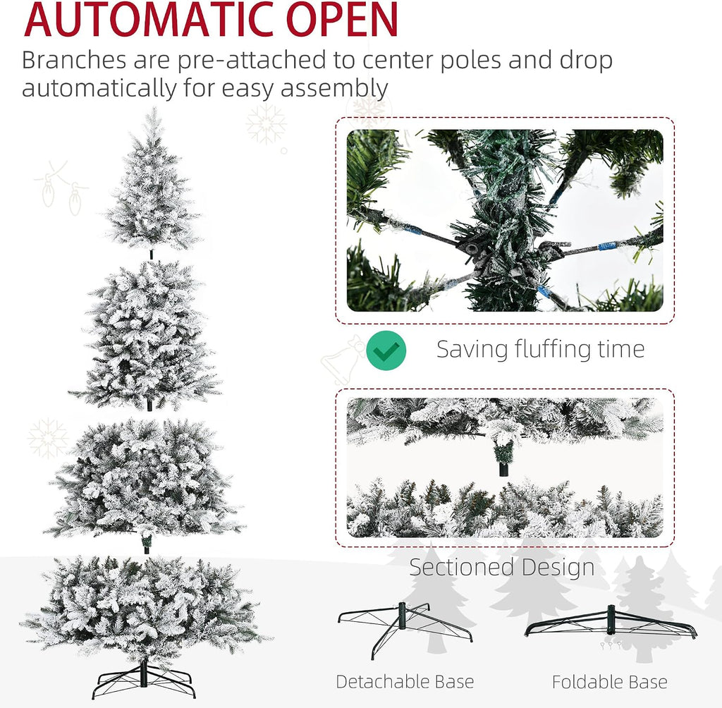 9 Foot Pine Snow Flocked Artificial Christmas Tree Auto Open Green
