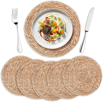 Round Woven Placemats, Rattan placemats, 13 Inch - Set of 6