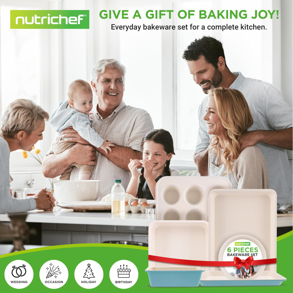 6 Pc Nonstick Baking Pan Set, Ceramic Bakeware Set - Turquoise