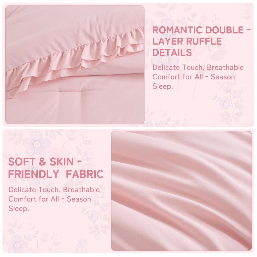 Toddler Bedding Set for Girls, 4 Piece Double Ruffles Super Soft Toddler Bed Set with Boho Toddler Comforter Sheet
