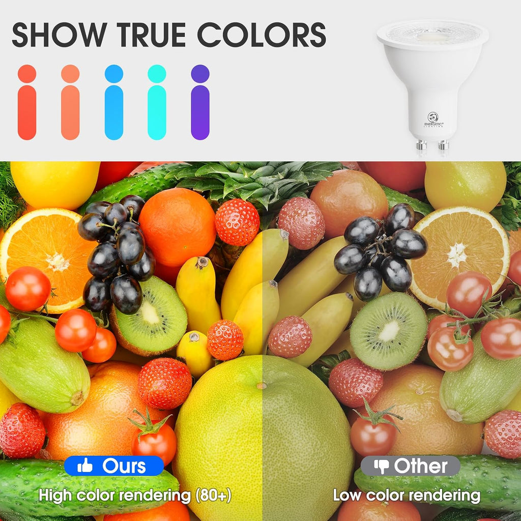 Energetic MR16 GU5.3 Bi-Pin Base LED Light Bulb, Non-Dimmable, 5W 12V 500LM, 50W Halogen Equivalent, CRI 80+, 40