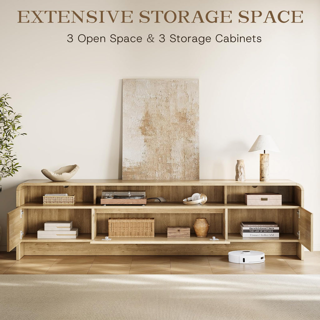 70" Modern Rounded-Corner TV Stand for 70-80 Inch TVs(Natural Oak)