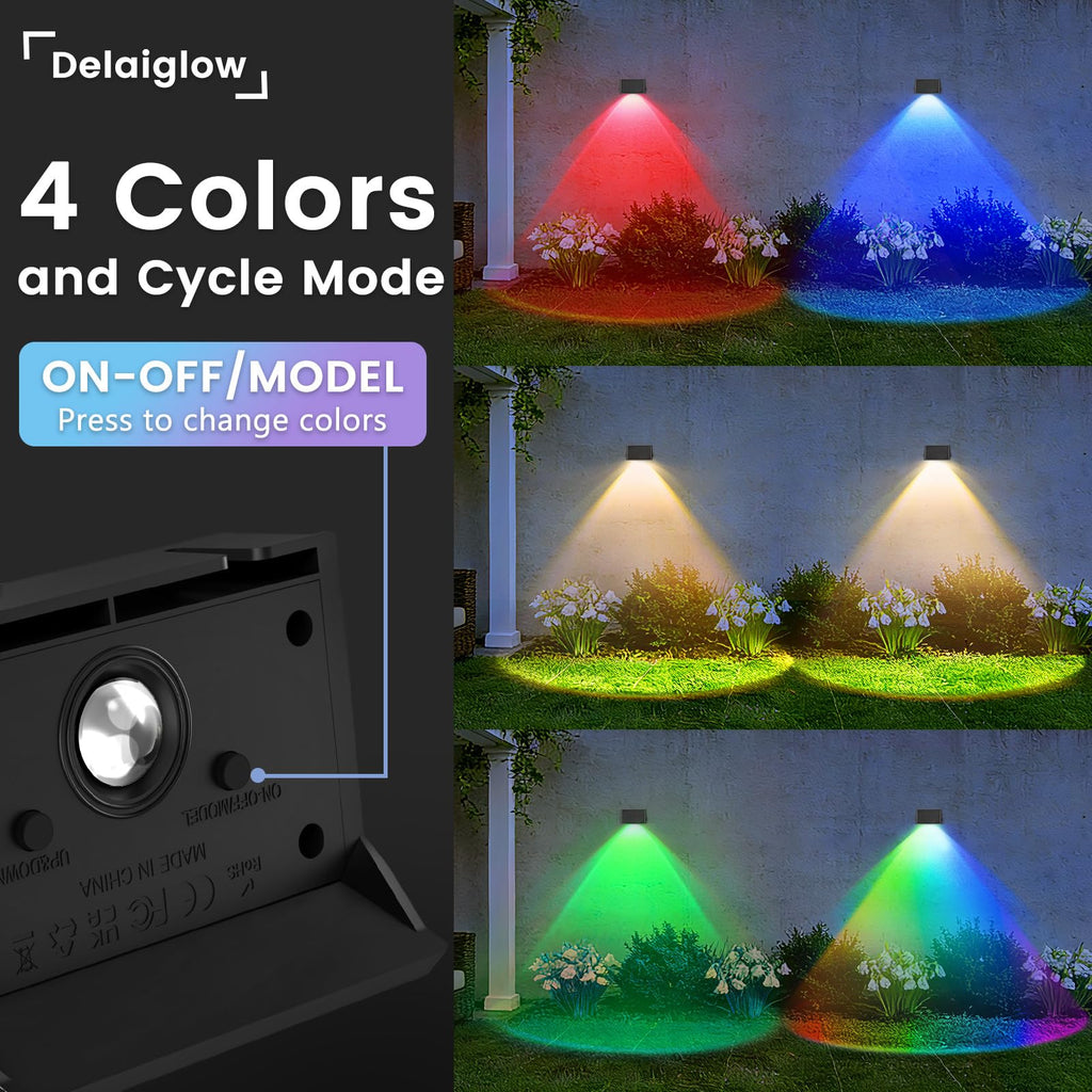 Fence Lights Solar Powered, Multicolor Solar Wall Lights Outdoor Waterproof IP67, Up and Down Solar Fence Lights