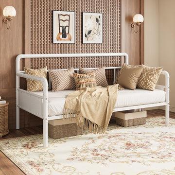 Twin Daybed with Classic Headboard, Metal Twin Bed Frame, White