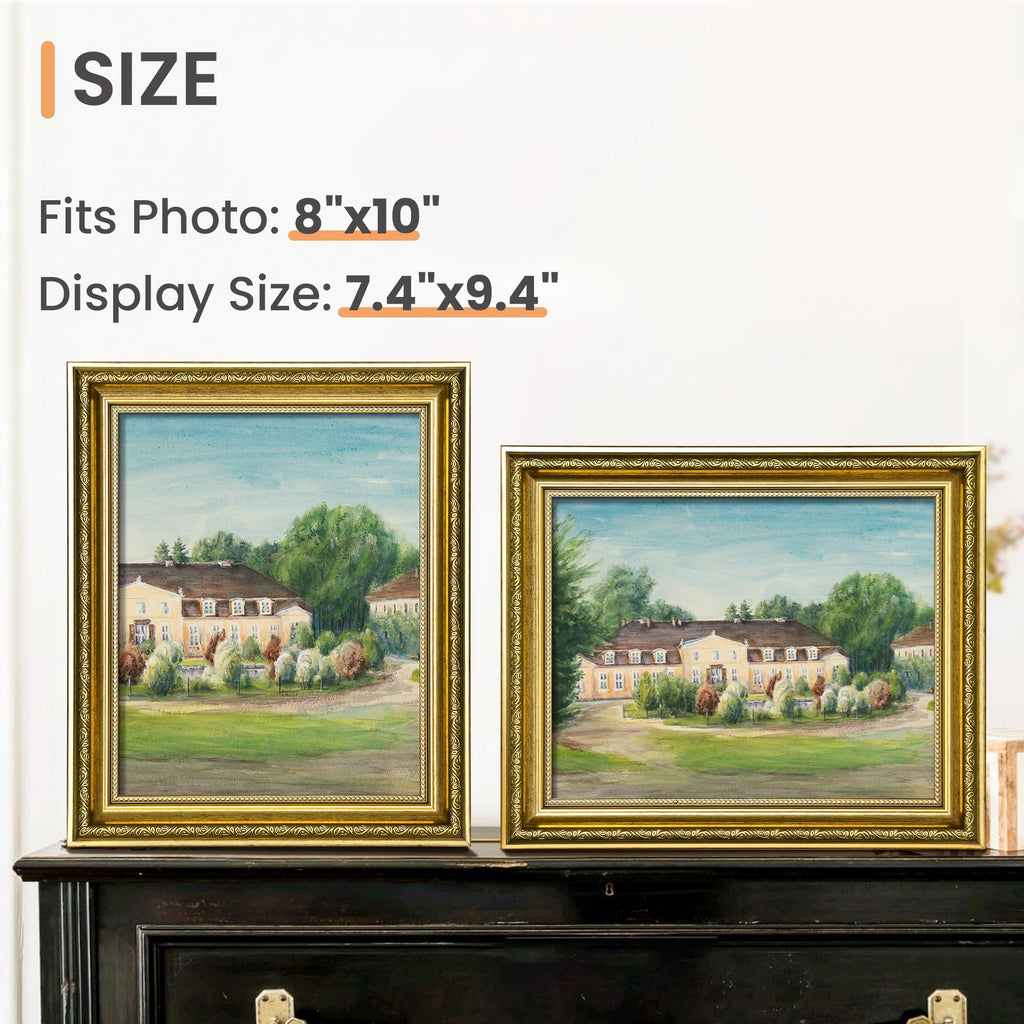 Vintage 8x10 Picture Frame, Antique Gold Frames, 2 Pack